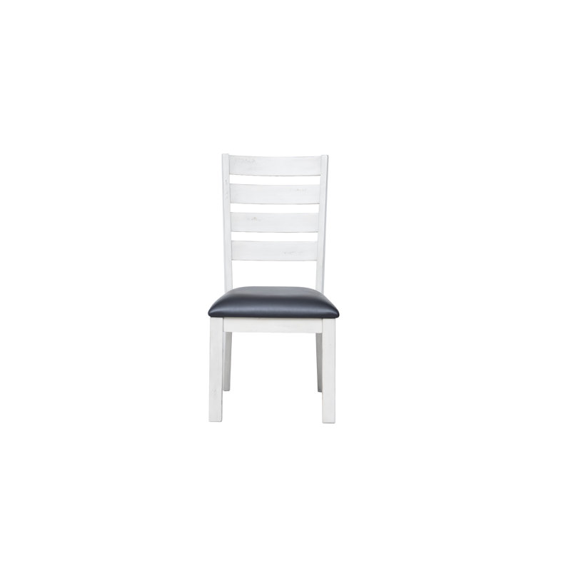 Ladder Back Upholstered Dining Chair in Distressed White