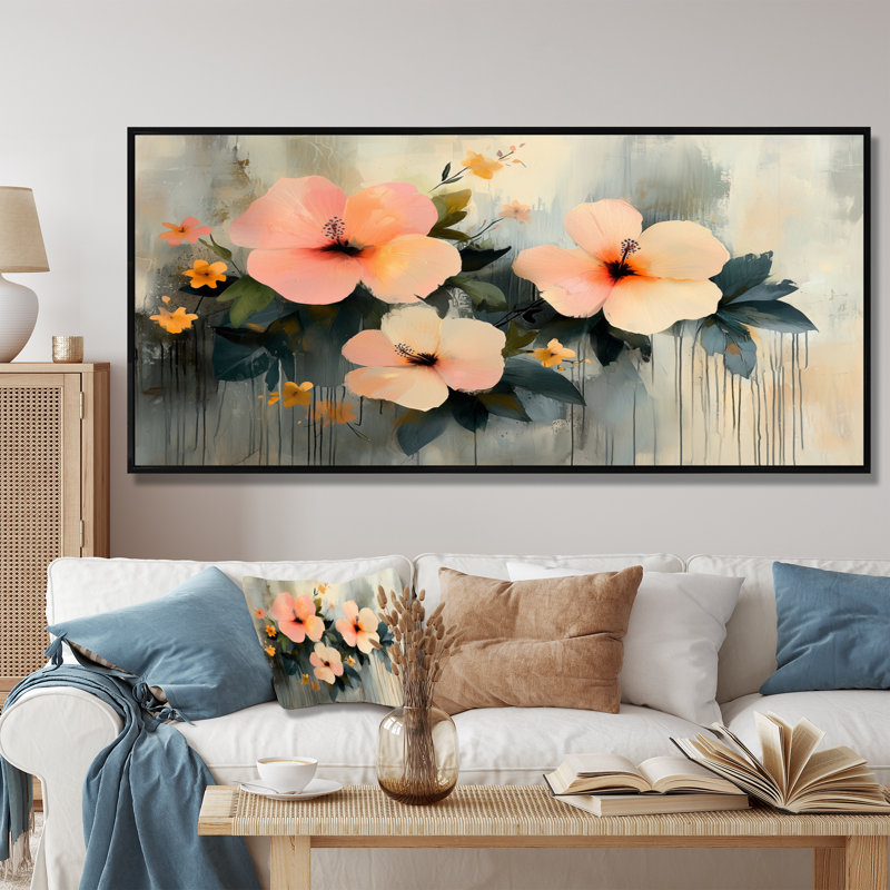 Irmuun - Floral Wall Art, Black, 28" H x 60" W, Floater Framed Print