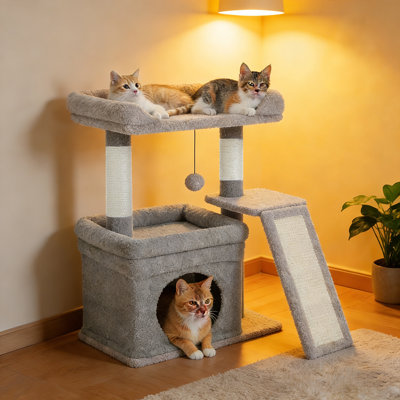 Small Cat Tree Tower For Large Adult Cats For Indoor, Gray