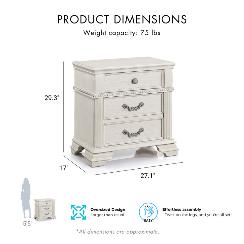 Adames Wood Bedroom Set with Bell-Shaped Headboard, King, 6 Pcs: Bed, 2 Nightstands, 2 Dressers, Mirror, White