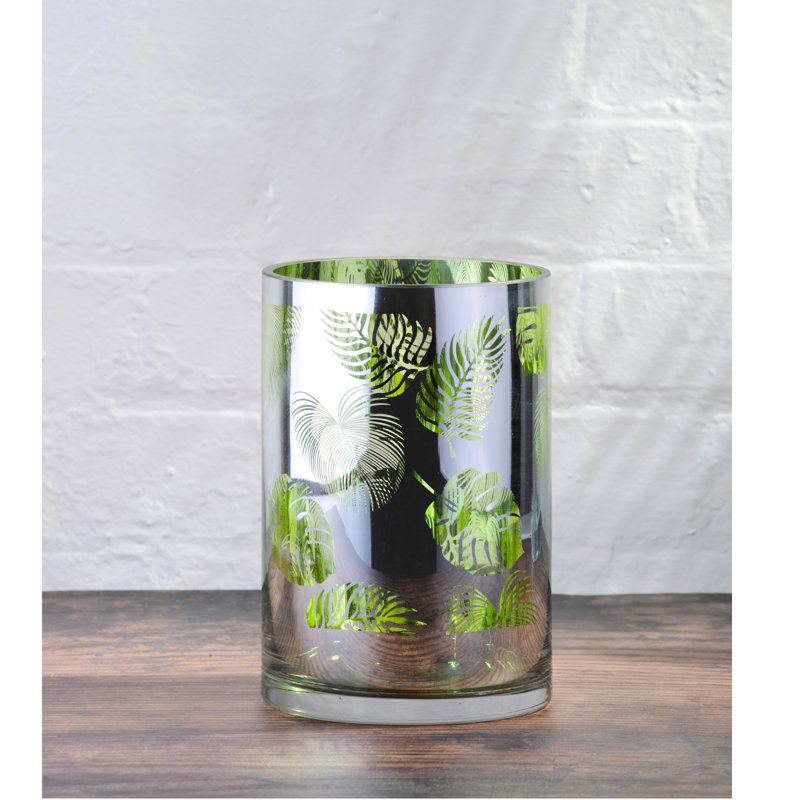 Tropical Leaves Hurricane Lamp, 20cm H x 14cm W