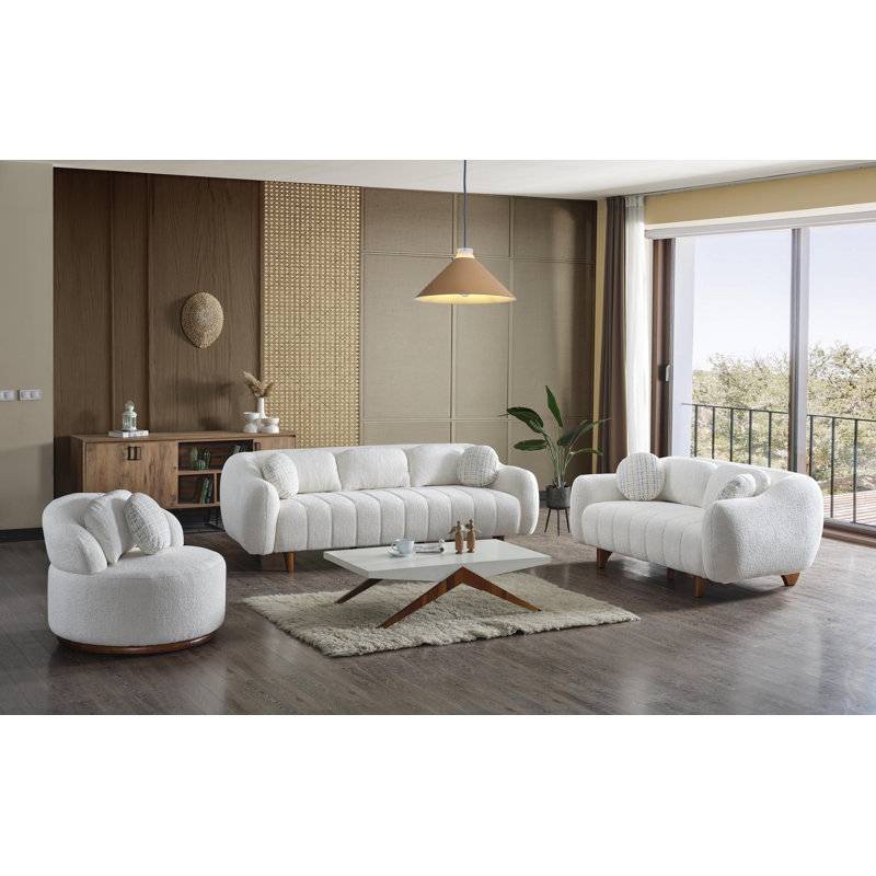 Ensemble de chambre 3 pièces Bandek Chenille, Crème, crème