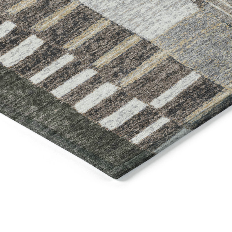 Tapis intérieur / extérieur brun lavable à la machine Xhevrie, Rectangle 9 pi x 12 pi