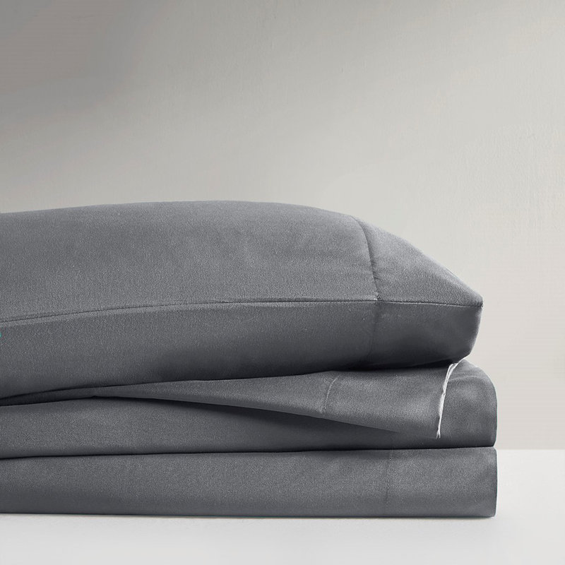 Ensemble de draps Gracie Mills Ruby, Ensemble de draps pour lit simple TG avec 1 taie d, Gris anthracite