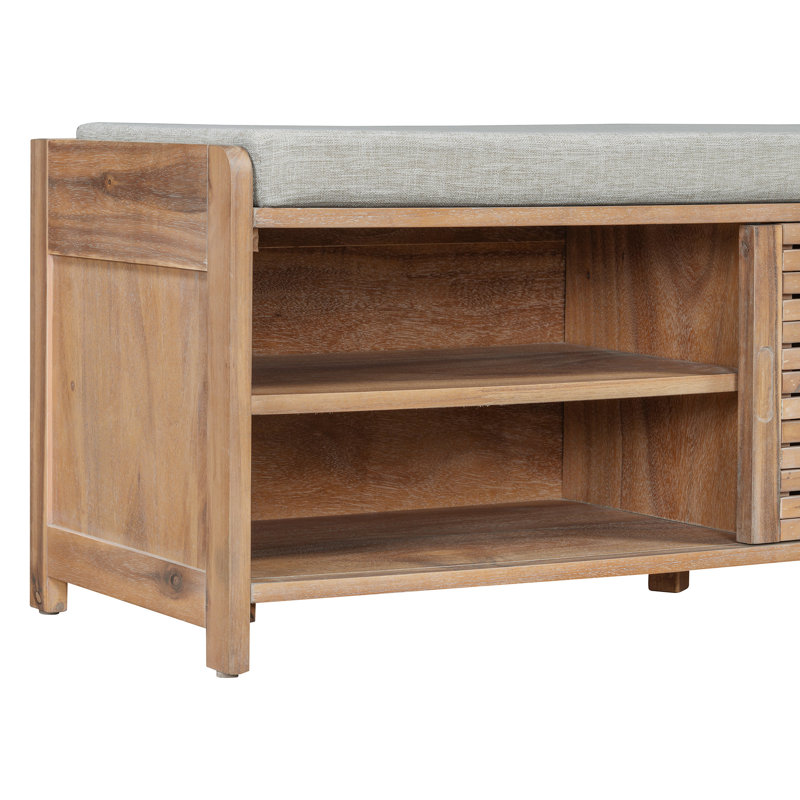 Banc à chaussures avec rangement et coussin, Naturel