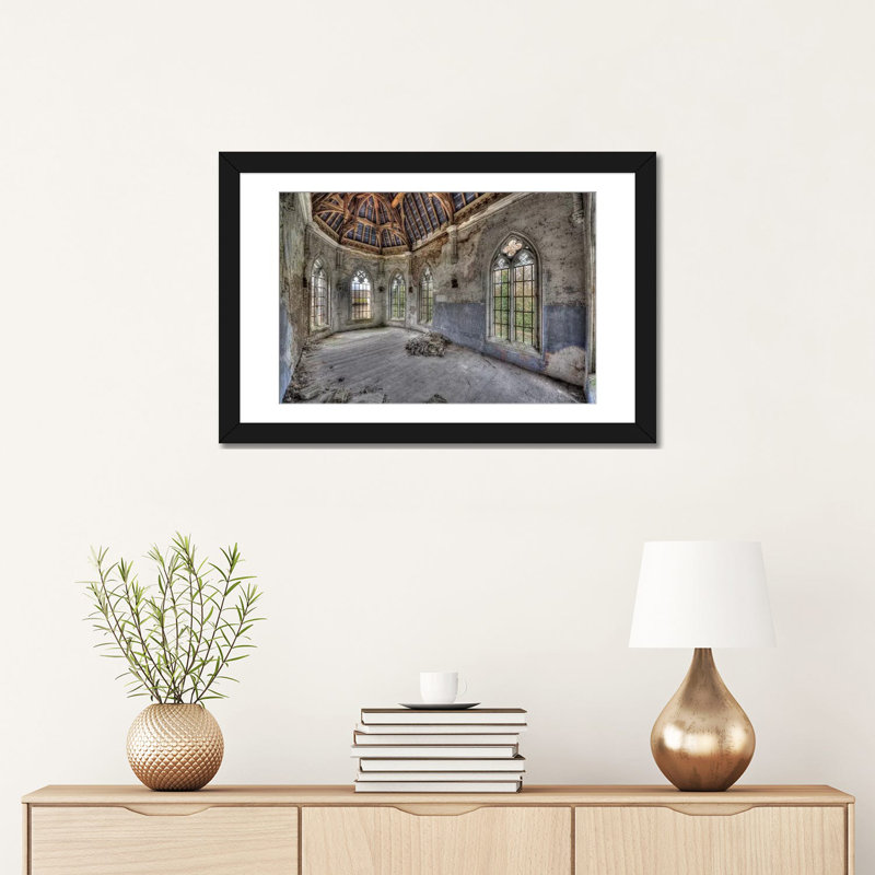 « chateau hogemeyer », reproduction de photo sur toile, H 24 po x l 32 po x P 1 po, Papier d'art encadré noir, Blanc