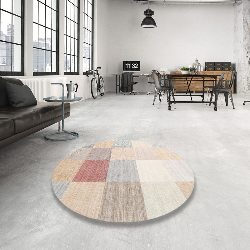 Tapis gris/rose/rouge contemporain, Rond 5 pi