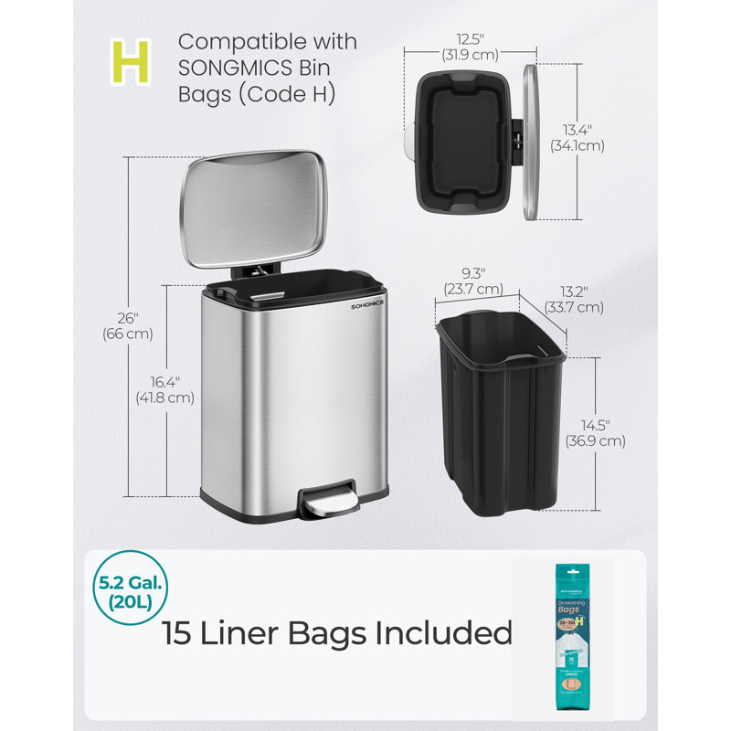 Stainless Steel Kitchen Rubbish Bin - 20 L