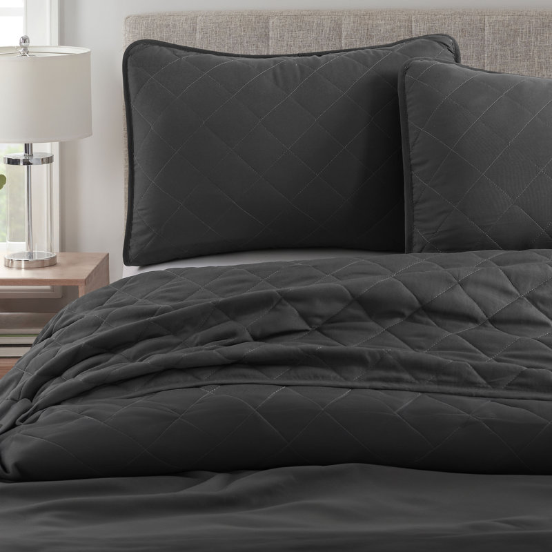 Wayfair Basics® Microfiber Reversible Diamond Quilt Set, King/Cal. King Quilt + 2 King Shams, Dark Gray