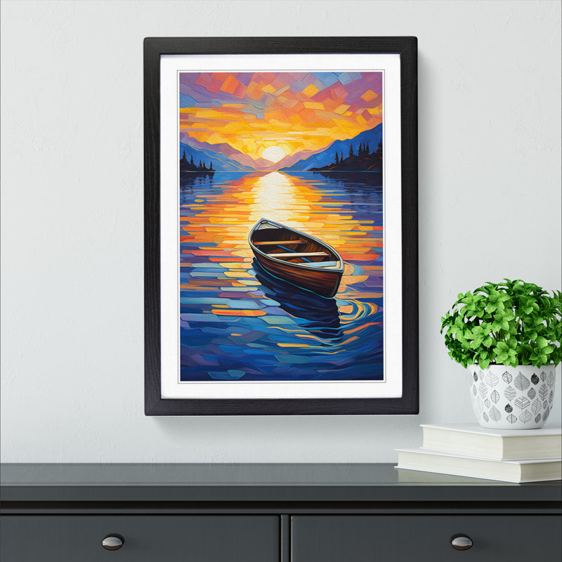 Boat on a Lake Expressionism - Framed Print, Black, 64cm H x 46cm W x 2cm D