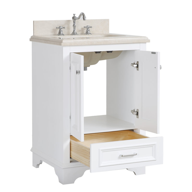 Loughlam 24'' Single Bathroom Vanity with Top, White, Quartz