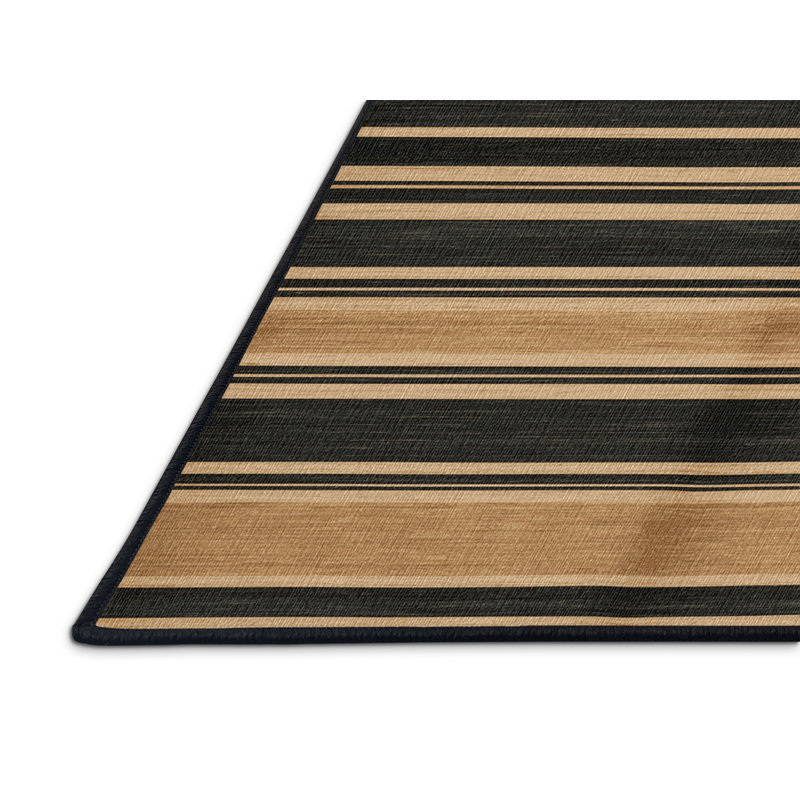  Tapis lavable rayé gris foncé amande, Rond 8 pi