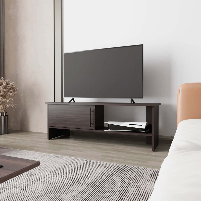 Rock Point Entertainment Center with a Door and Open Storage,  Stained Walnut and White, Brown