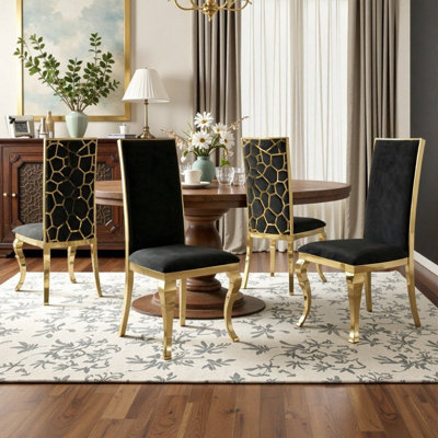 Set of 4 Dining Chairs with Velvet Cushion and Stainless Steel Legs