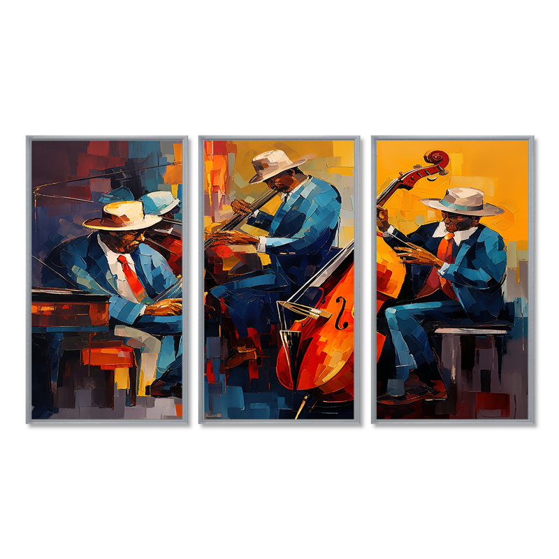Nelia - ensemble d'art mural musicien, H 40 po x l 60 po x P 1 po, Encadrement argenté