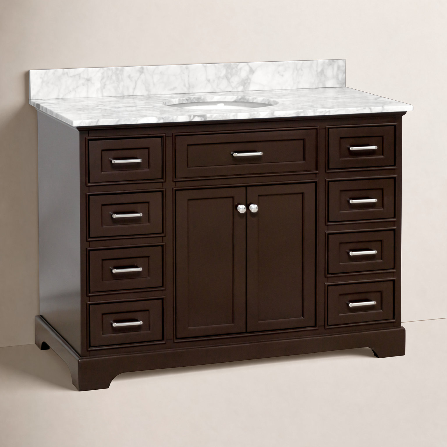 Ronnie 48'' Single Bathroom Vanity, Chocolate, Carrara Marble