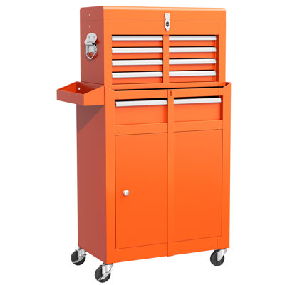 Coffre à outils 5 tiroirs à roulettes, armoire à outils amovible en métal 2-en-1 avec roues verrouillables