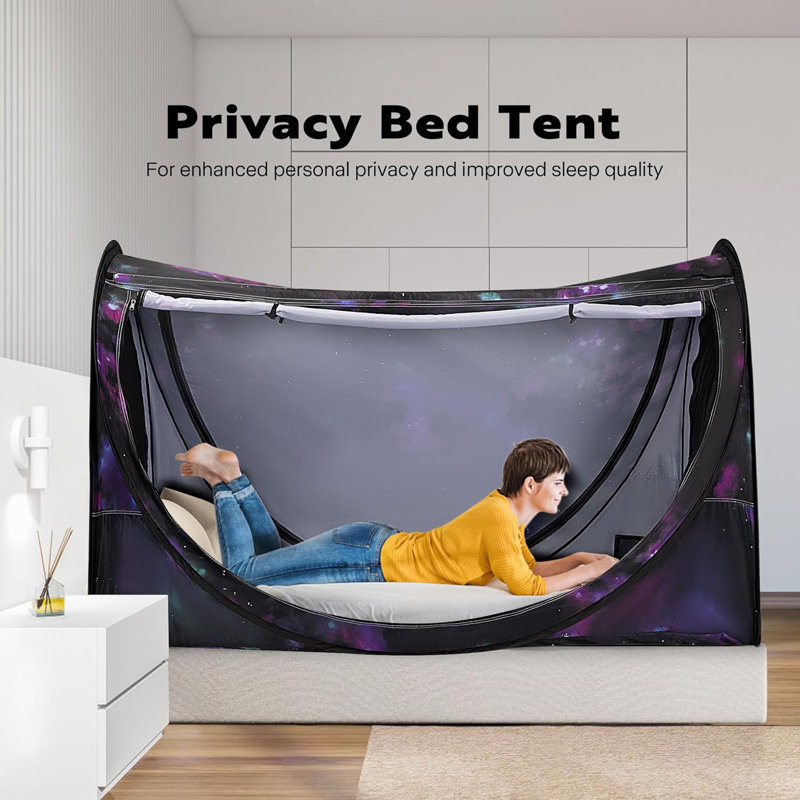 Black and Purple Polyester Pop-Up Privacy Bed Canopy