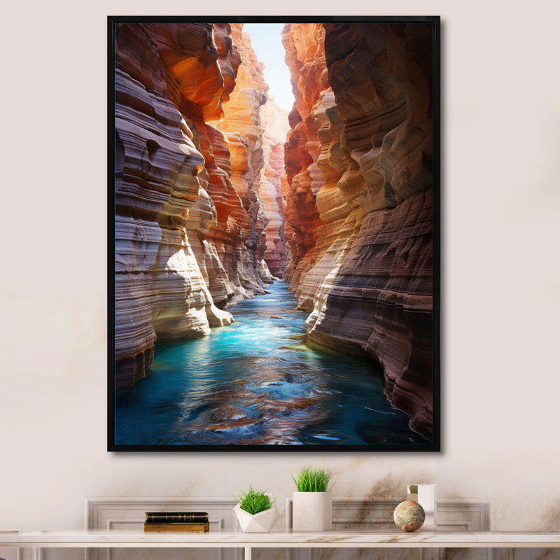 Canyon antilope turquoise, gouttes - art mural Canyon, H 32 po x l 16 po x P 1 po, Cadre flottant noir