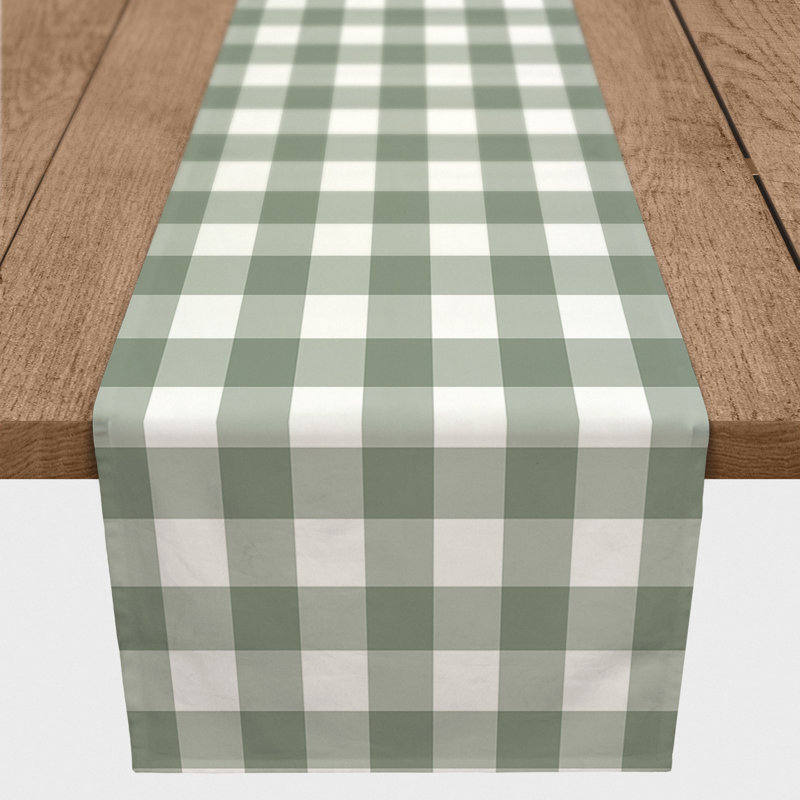 Chemin de table Doster, 90 po x 16 po, Vert sauge, À carreaux
