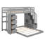 Lit superposé simple au dessus d'un lit double avec tablettes à 3 niveaux, tiroirs et escalier de rangement, gris-1643062710