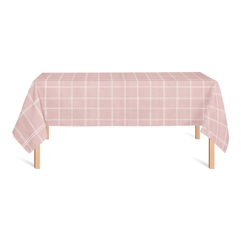 Rectangular Plaid Polyester Tablecloth, Pink