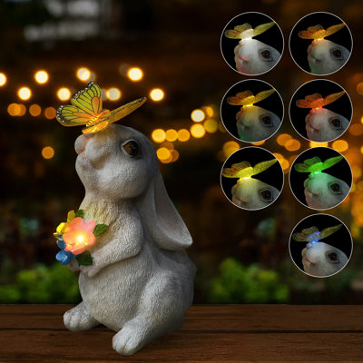  Solar Bunny Statues Light For Garden - Color-changing Rainbow Led Butterfly,rabbit Figurine Decor Auto On/off,easter Gifts For Yard Balcony & Patio Ornaments (colorful Light)