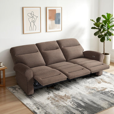 Canapé inclinable électrique 87,8 po, 3 fauteuils inclinables indépendants avec ports USB, accoudoirs roulés, tissu