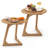 2 PCS Teak Wood Side Table Round Sofa End Table with Slatted Tabletop Nightstand