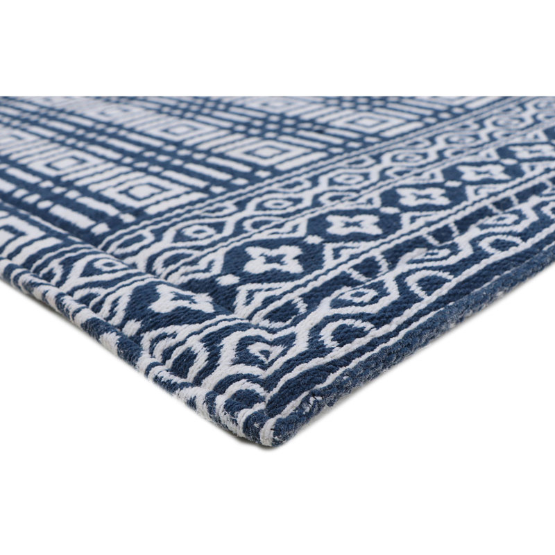 Navy and White Polyester Anti-Fatigue Kitchen Mat, 20" x 36"