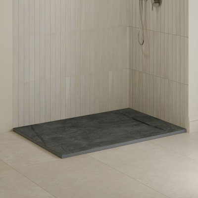 Lenora Rectangular Low Profile Shower Base 48 in. x 32 in. with Hidden Side Drain in Cement Limestone