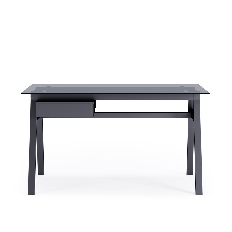 Birl Glass Top Metal Base Writing Desk, Gray
