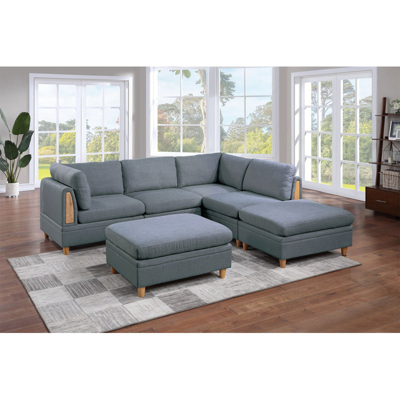 Ensemble de canapé modulaire en acier Dorris 6X 2X Wedges 2X, Tissu gris acier