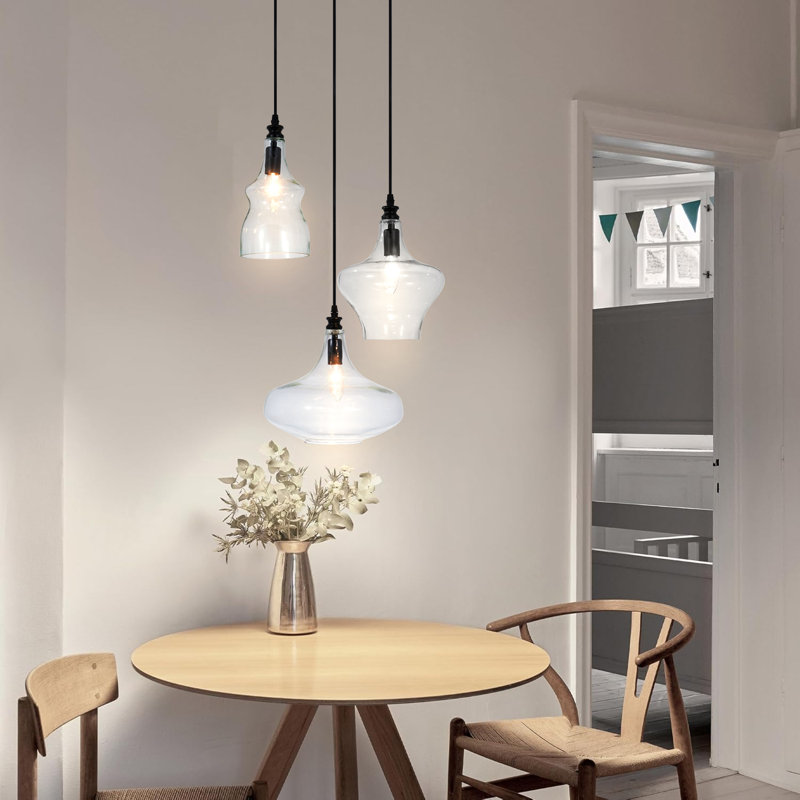 3 Light Dimmable Transparent Glass Pendant Light