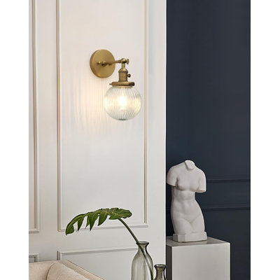 Vintage Industrial Wall Sconce Lighting Fixture With Clear Ribbed Glass Shade, Compatible With Multiple Bulb Types, Easy Hardwired Installation