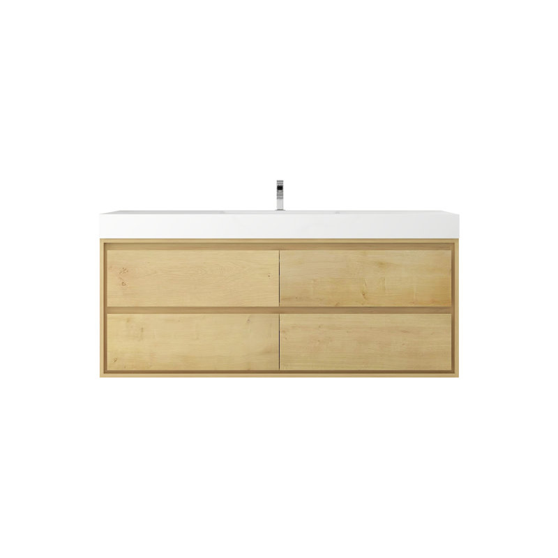 60'' Single Bathroom Vanity with Acrylic Top, Light Oak