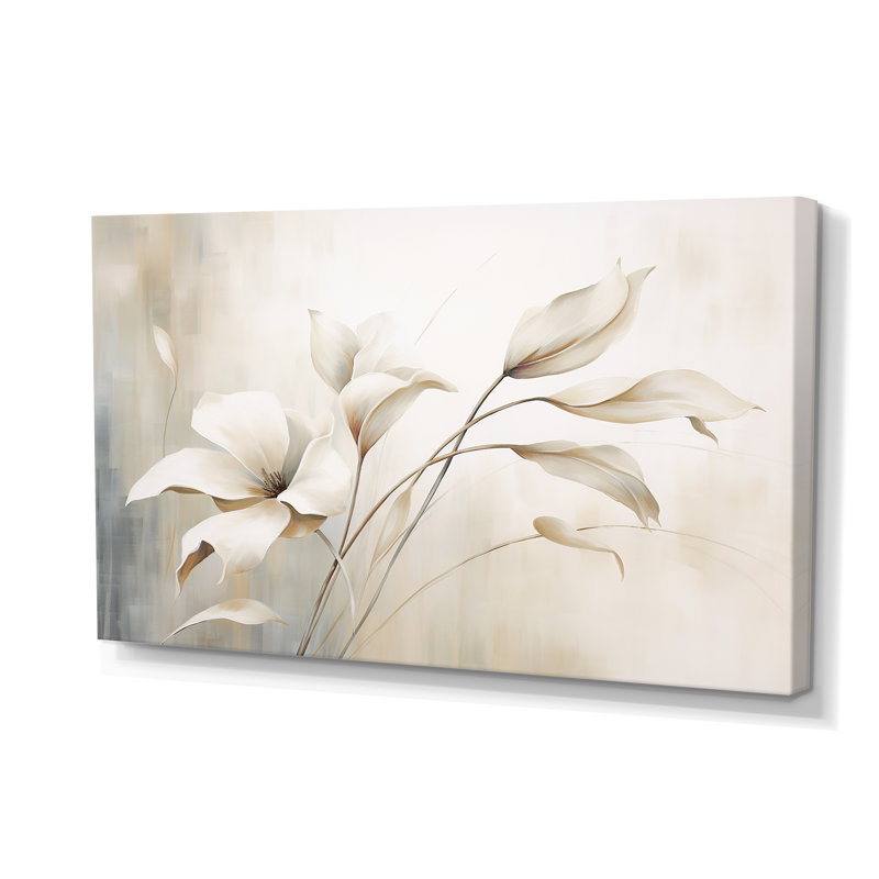 «White Botanical Elegance III - Abstract Botanicals», reproduction sur toile
