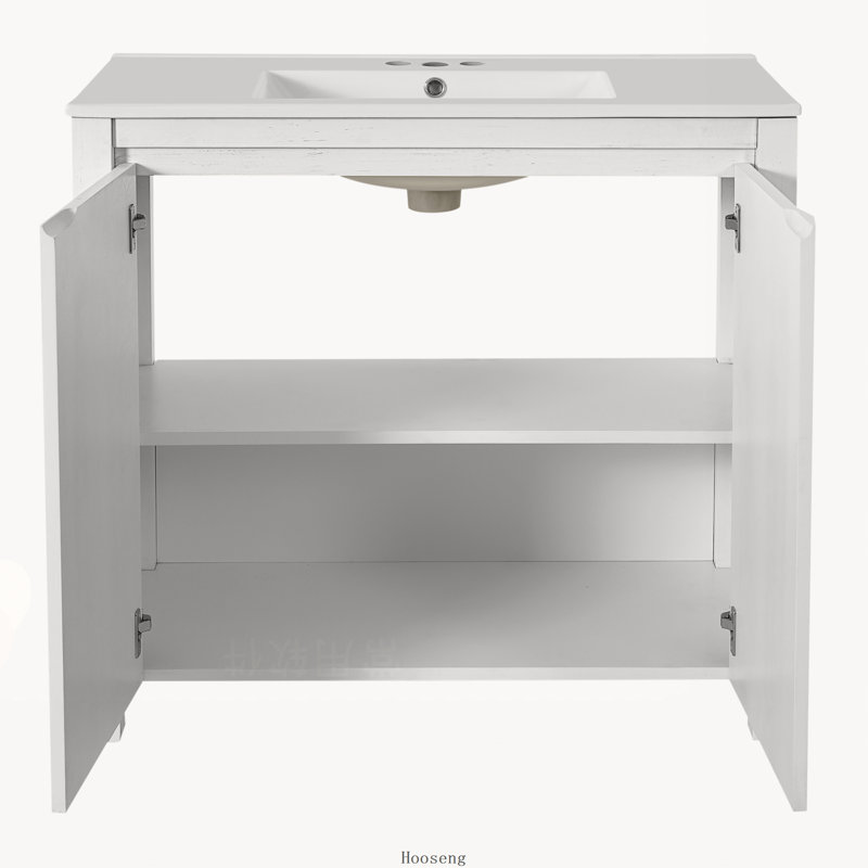 Organisateur de meuble-lavabo blanc antique 36 po avec lavabo en céramique et armoire de rangement