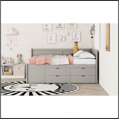 Full Size Daybed With Drawers And Shelves, Gray