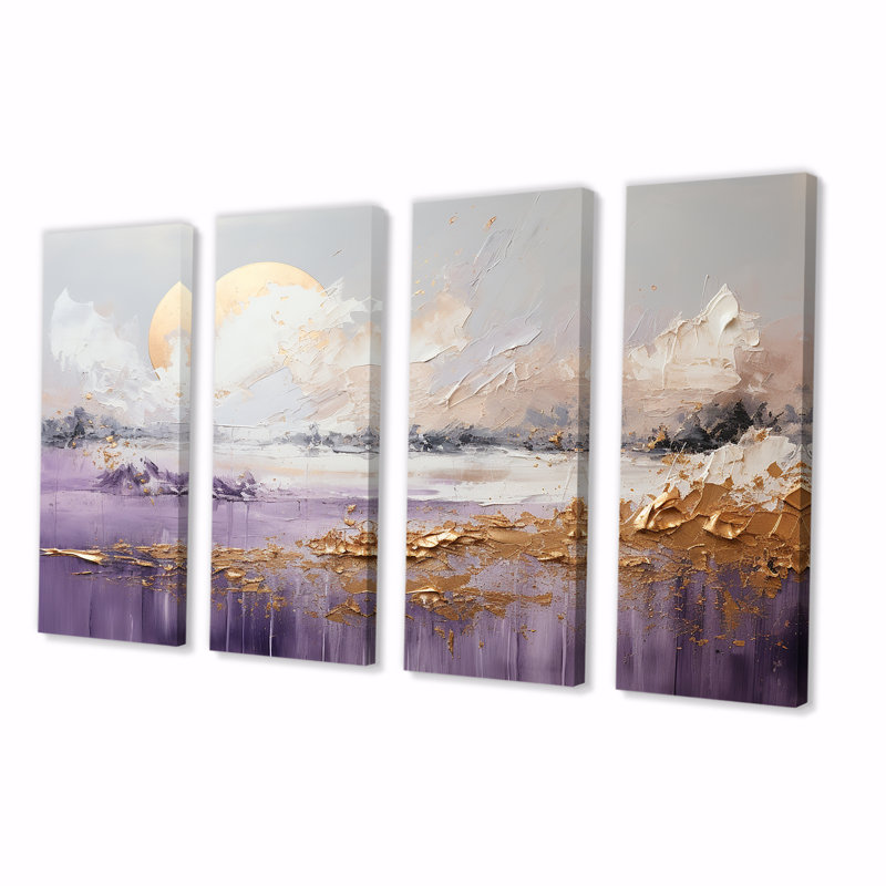 Décoration murale mauve et lac mauve et doré IV - lac, H 28 po x l 48 po
