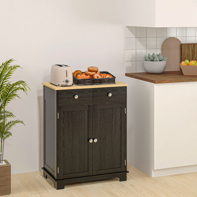 Sideboard With Solid Wood Countertop, Modern Kitchen Storage Cabinet Bar Cabinet With 2 Drawers, Doors And Adjustable Shelf