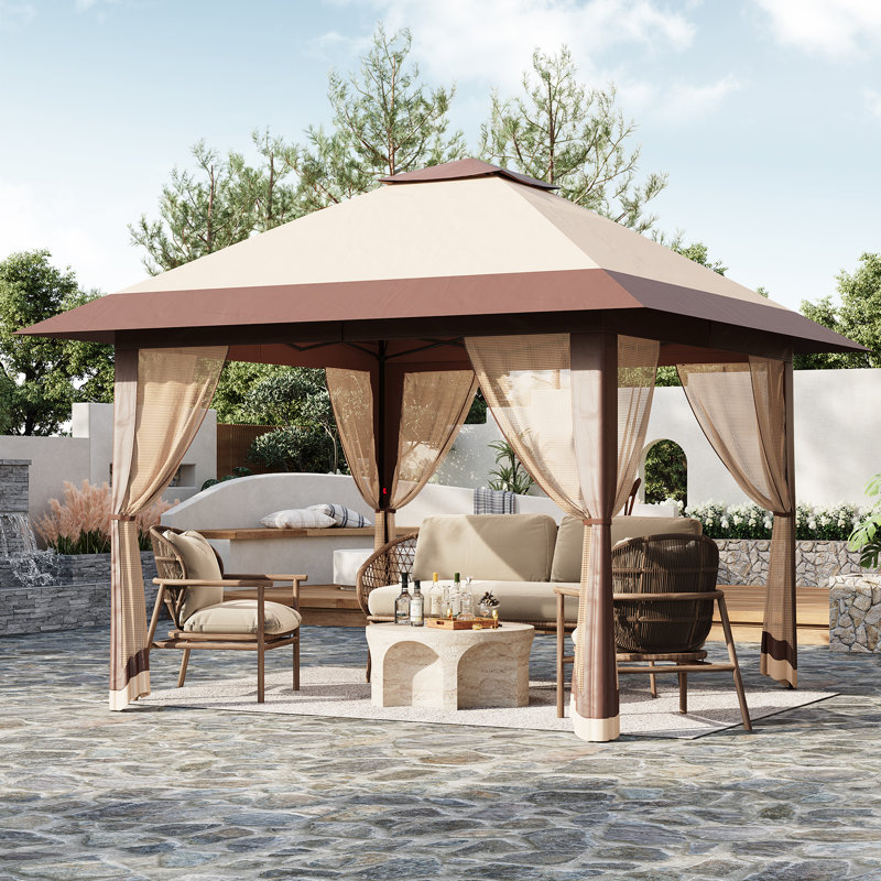 13x13ft Pop Up Gazebo – Double Roof, Mosquito Net, Height Adjustable – Outdoor Canopy Shelter for Patio & Garden Events