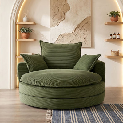 Fauteuil d'appoint pivotant à 360 degrés en velours côtelé avec coussins et oreillers de soutien amovibles