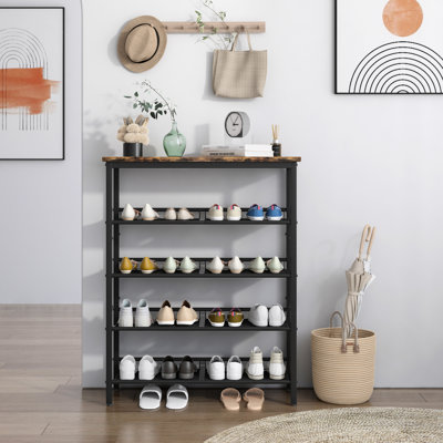 Étagère à chaussures industrielle, étagère à chaussures réglable à 5 couches de style champêtre, avec 4 tablettes en filet, convenant à l'entrée, au salon, à la chambre à coucher et au porche