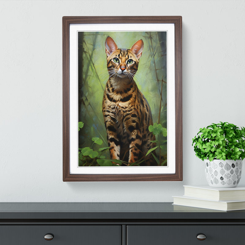 Bengal Cat Hard Edge Painting - Framed Print, Walnut Framed, 34cm H x 25cm W x 2cm D