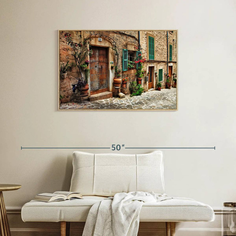 Méditerranée vieille ville, Cadre flottant en bois naturel, 37 po x 25 po