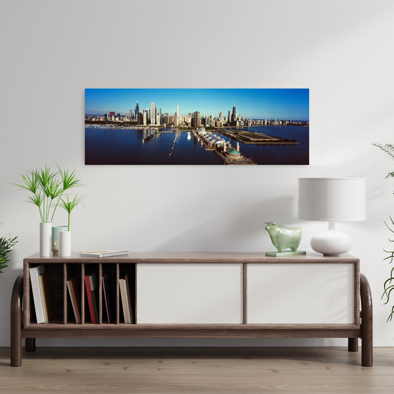 Pier on a lake Navy Pier Lake Michigan Chicago Cook County Illinois USA 1 Piece Wrapped Canvas Panoramic Wall Art
