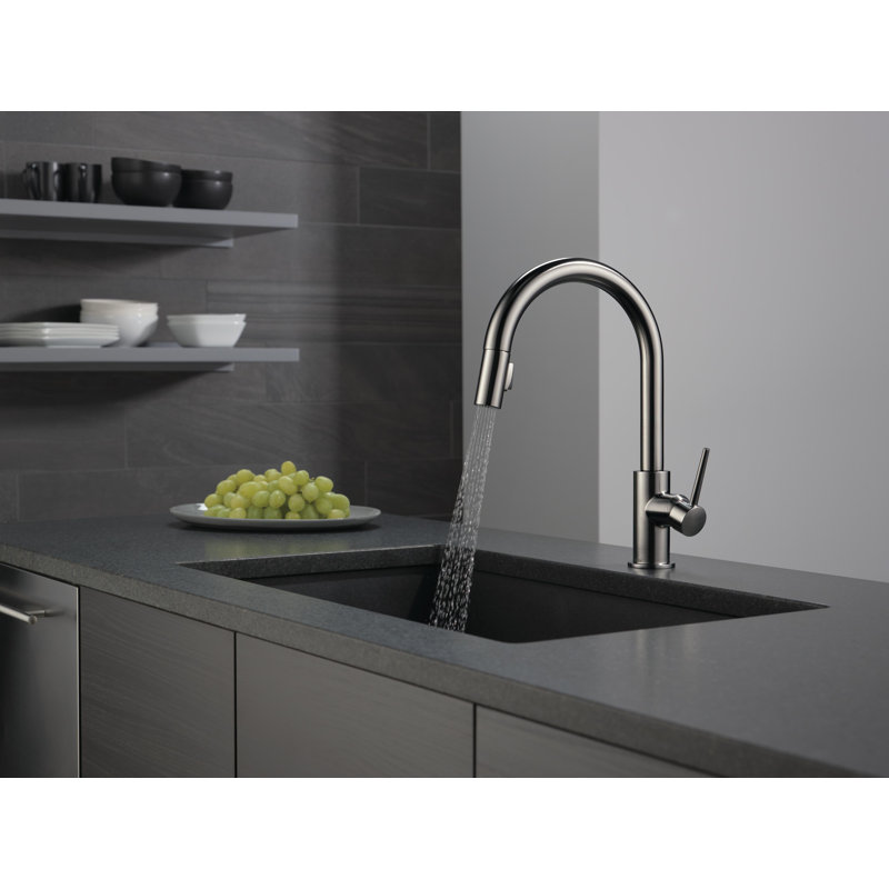 Delta Trinsic Pull Down Sprayer Kitchen Sink Faucet, Single Handle Kitchen Faucet, Black Stainless