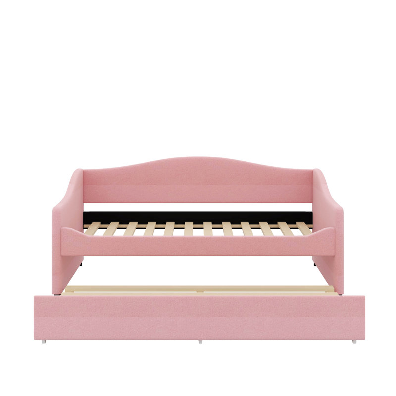 Twin Size Upholstered Daybed With Light And Trundle, Pink