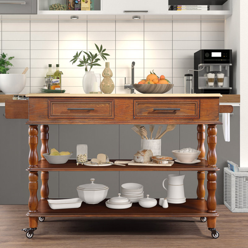 Îlot de cuisine roulant avec rangement, Noyer